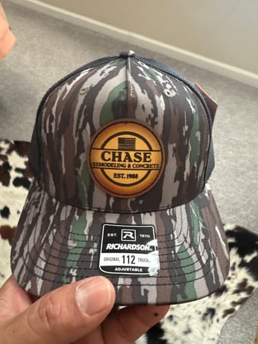 Customer photo review of Camouflaged Custom Leather Patch Hats Bottomland
