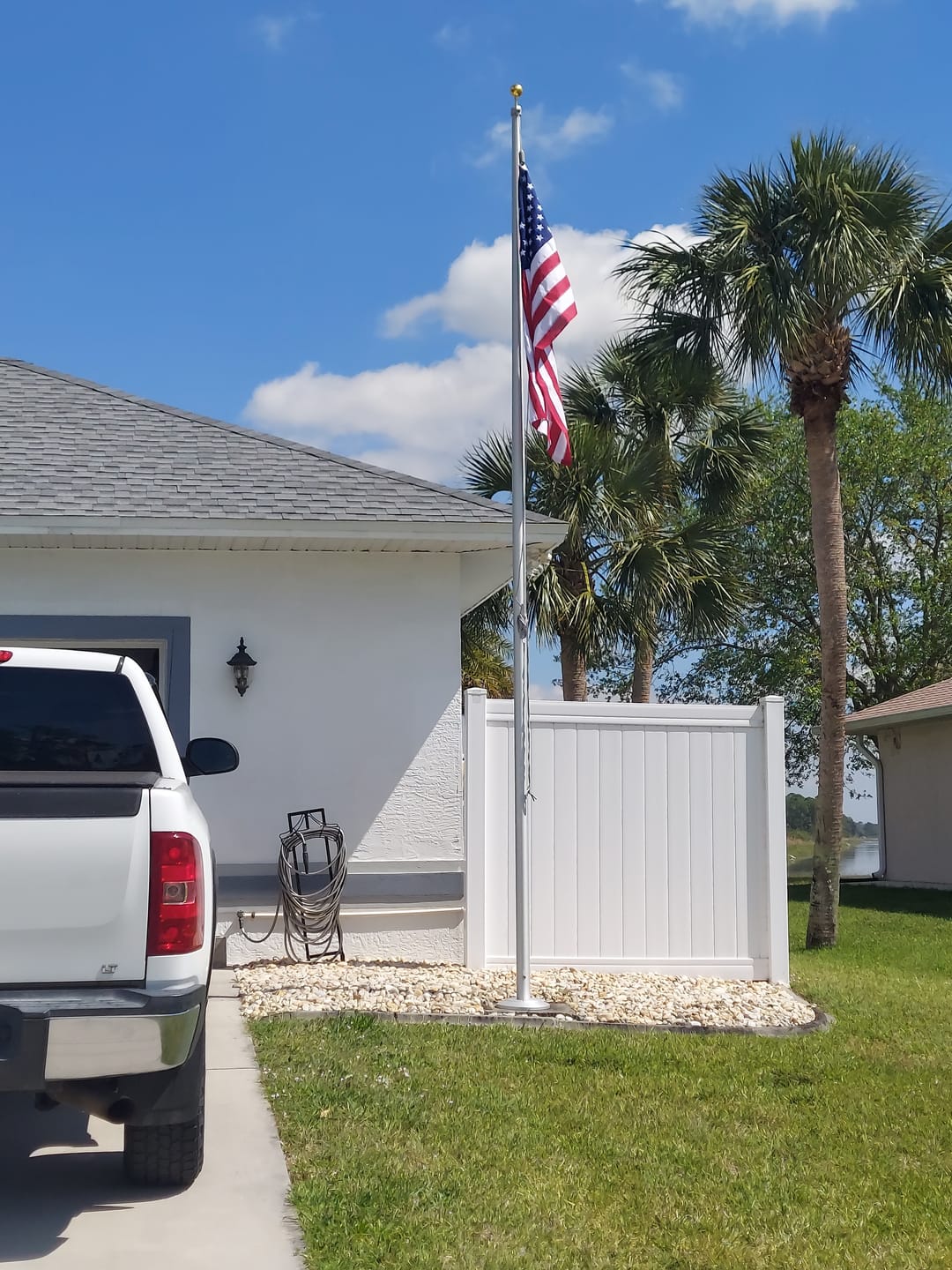 Customer photo review of 15 FT.  Commercial Aluminum Flagpole with External Rope Halyard Rated At 120 mph