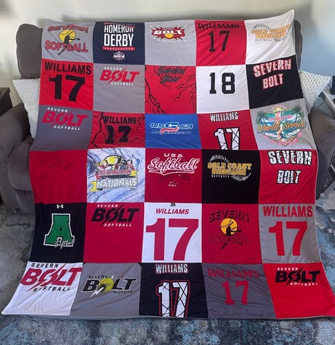 T-shirt quilt featuring severn bolt softball by Kimberly from MD