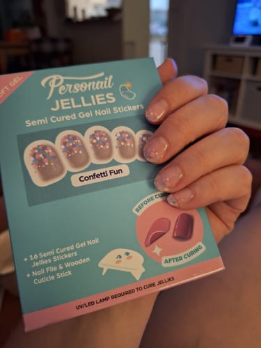Customer photo review of Confetti Fun | Jellies DIY Soft Semi Cured Gel Nail Wraps