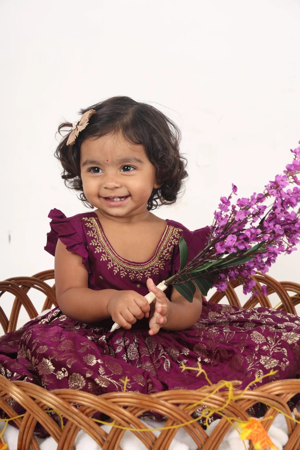 Customer photo review of Wine color embroidery banarasi silk ethnic dress for baby girl