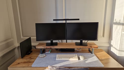Customer photo review of Rustic Monitor Stand | Metal Sides
