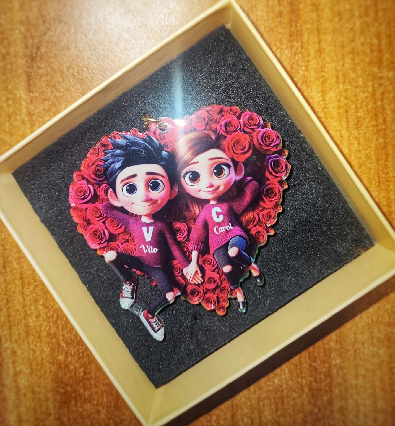 Customer photo review of Rose Heart Couple Personalized Acrylic Keychain, Valentine's Day Gift for her, Gift for him