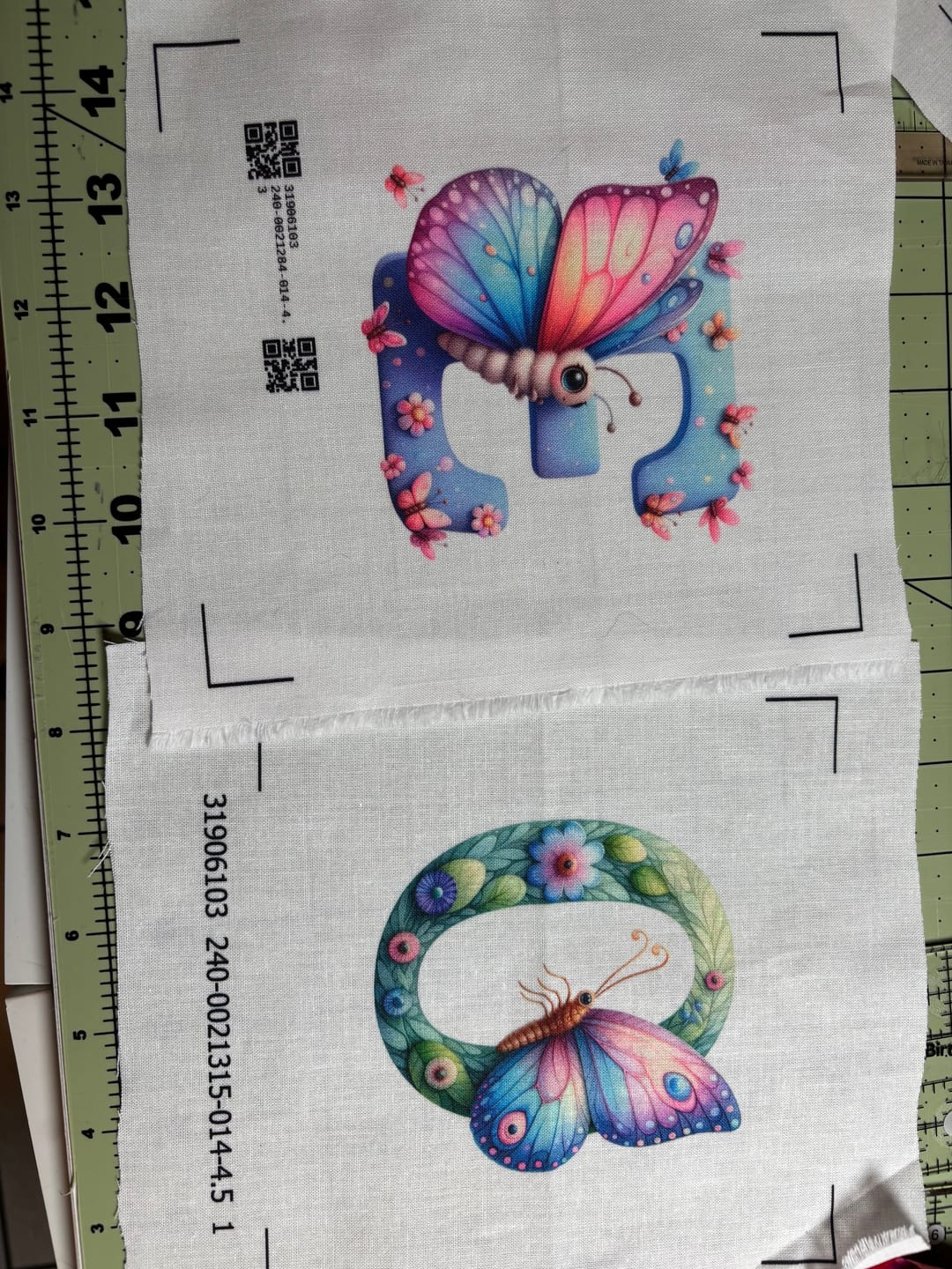 Customer photo review of Watercolor Butterfly Letter ''E'' Fabric Panel