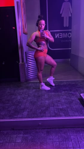 Customer photo review of Red Halter Sports Bra and Short Set