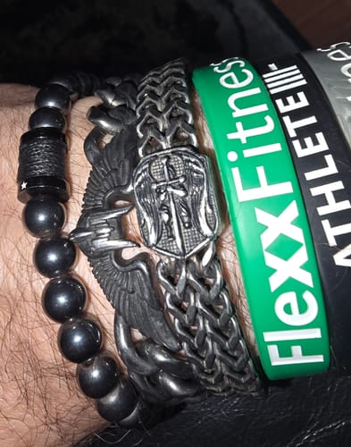 Customer photo review of 00 Buck Magnetic Hematite Titanium Bracelet : Helps Pair Veterans With A Service Dog Or Shelter Dog