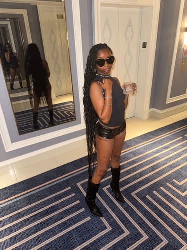 Customer photo review of MICRO MINI SHORTS (BLACK LEATHER)