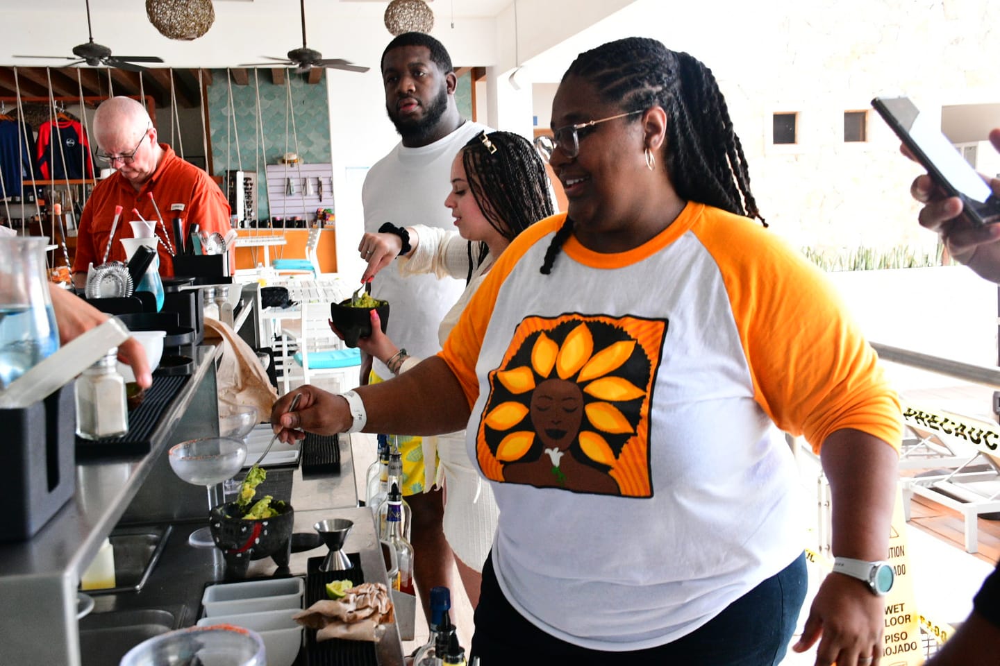 Customer photo review of The Sunflower Baseball Tee in Yellow Gold and Creme (off white)