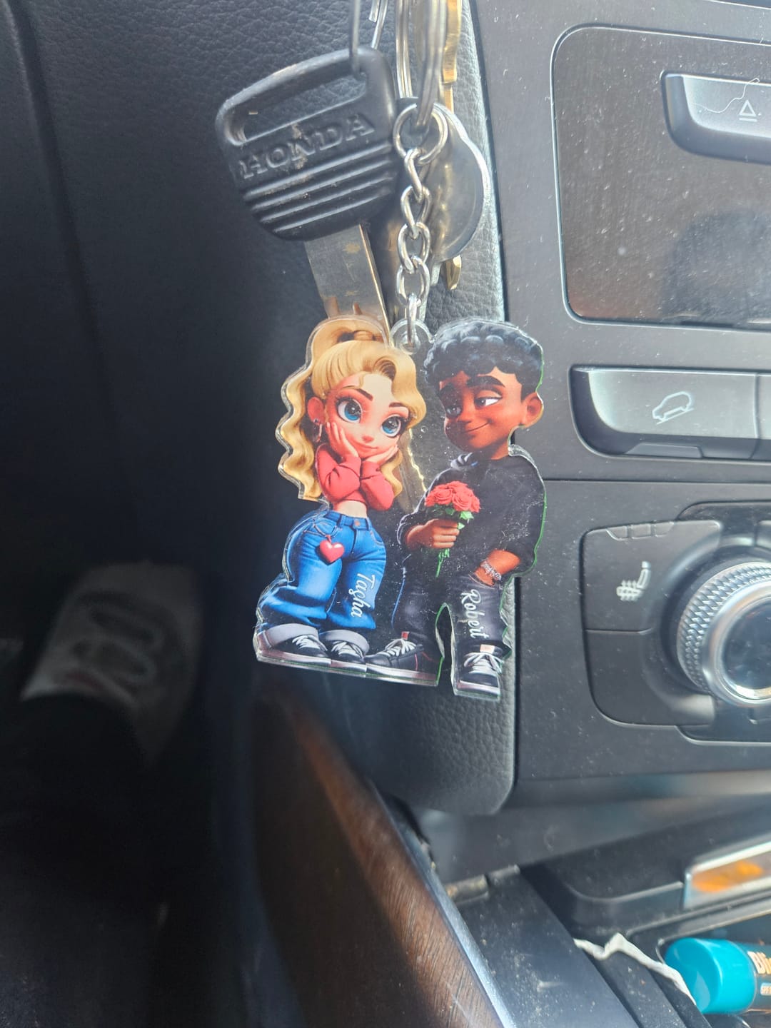 Customer photo review of 3D Effect Y2K Couple Personalized Acrylic Keychain, Valentine's Day Gift For Couple, for him, for her