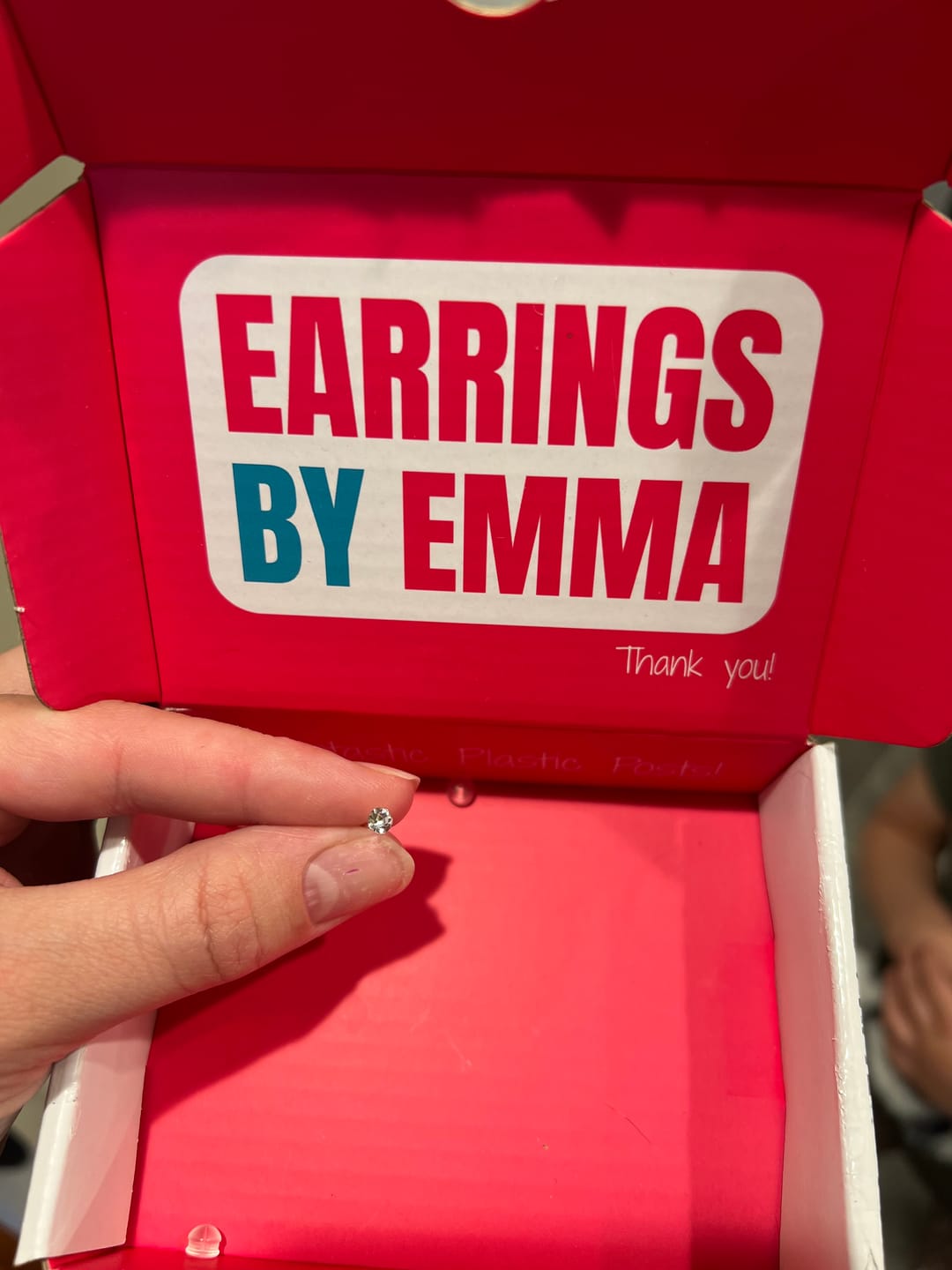 Customer photo review of Petite Faux Diamond Studs Hypoallergenic Earrings for Sensitive Ears Made with Plastic Posts