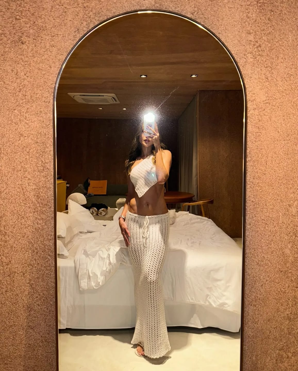 Customer photo review of Sexy Women Knit Mesh Halter Bikini Short Top Slit Long Skirt Chic Set 2025 Summer Crochet Two Piece Beach Swimwear Cover Up K70