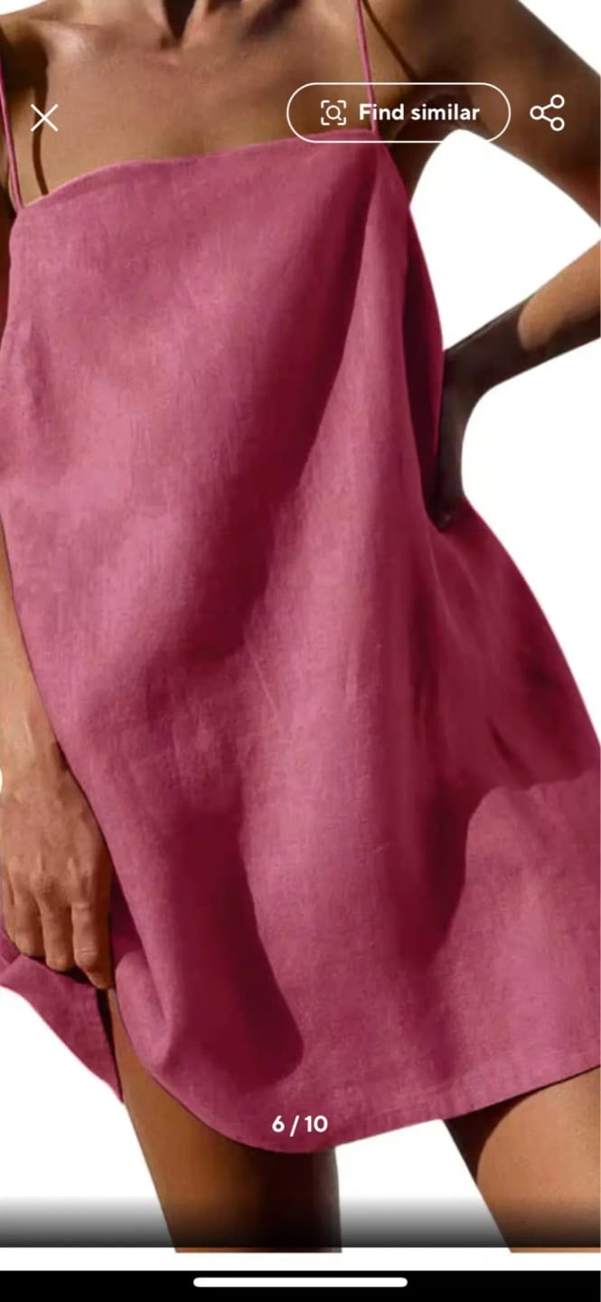 Customer photo review of Summer Dresses Women Linen Vacation Cute Spaghetti Strap Fashion High Waist Backless Pockets Casual Summer Beach Dress