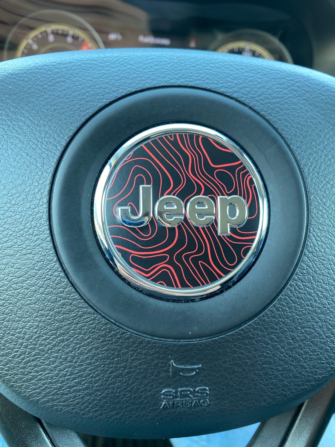 Customer photo review of Topographical Map Print Steering Wheel Decal for Jeep
