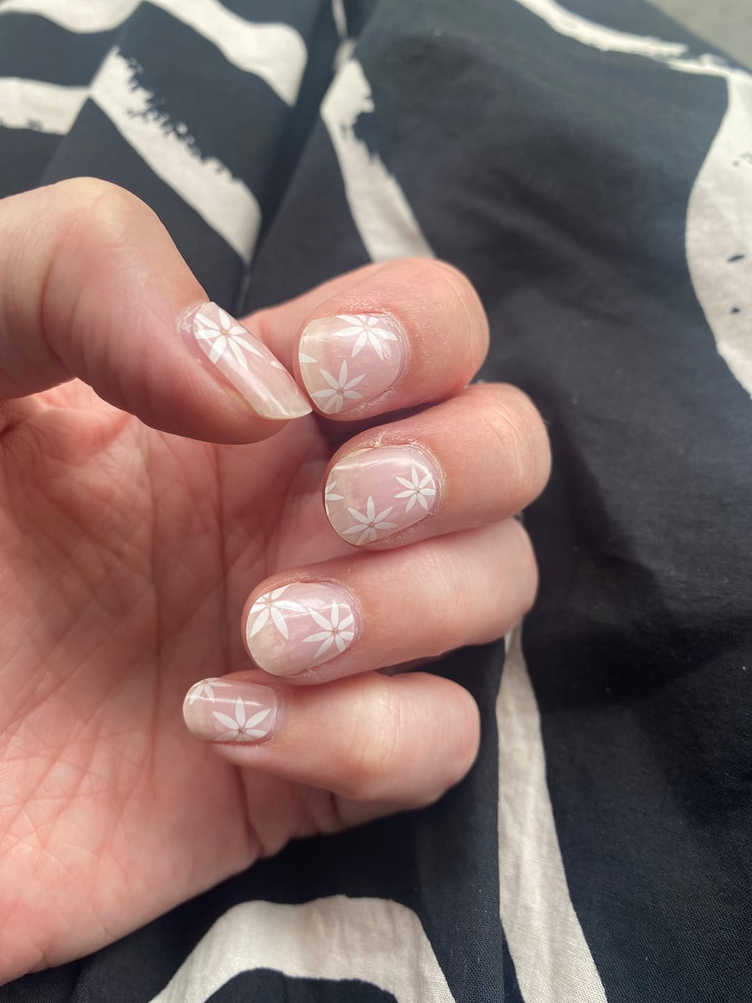 Customer photo review of Pretty Pink Daisies DIY Semicured Gel Nail Sticker Kit