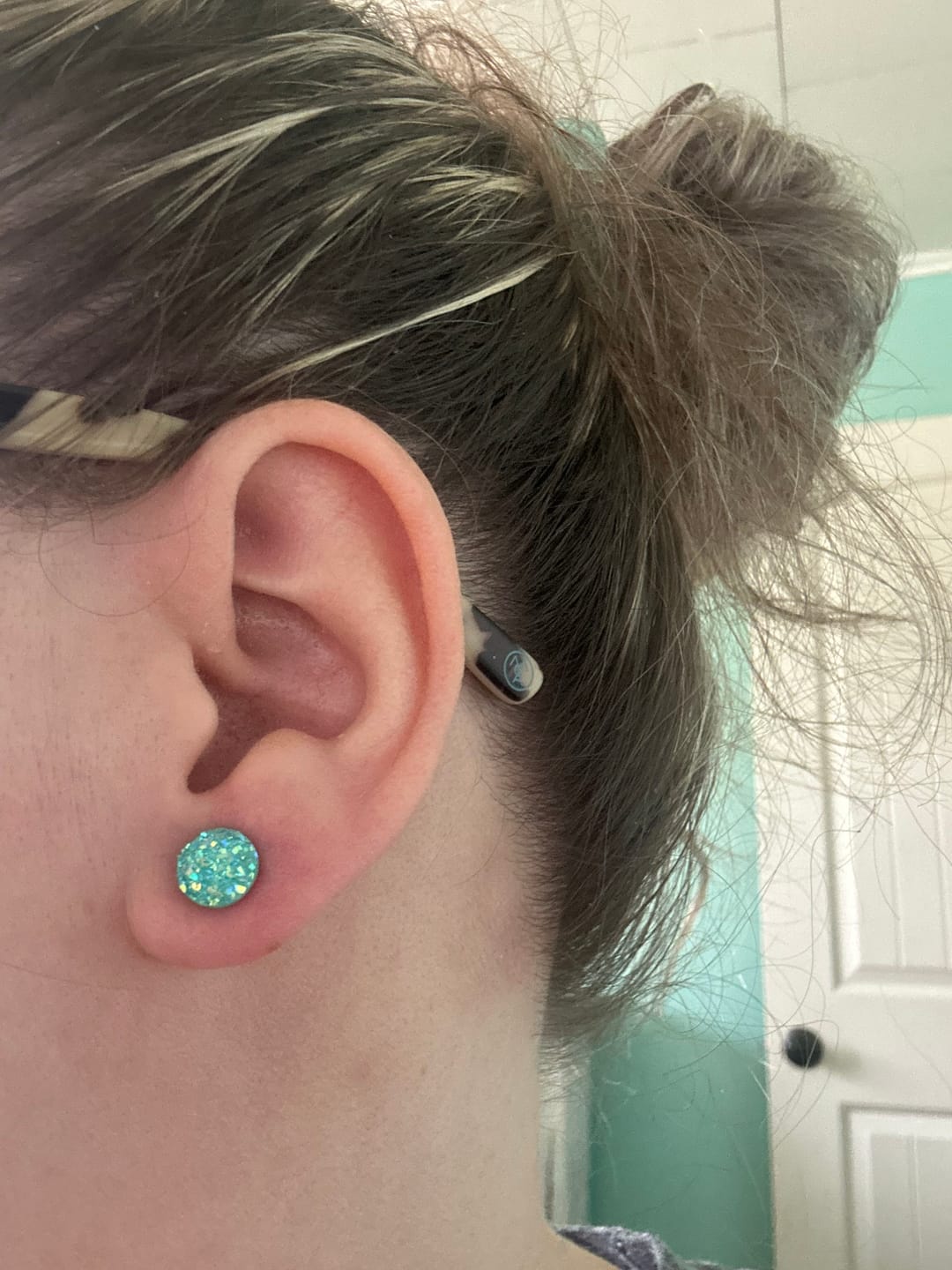 Customer photo review of Petite Faux Druzy Studs Hypoallergenic Earrings for Sensitive Ears Made with Plastic Posts