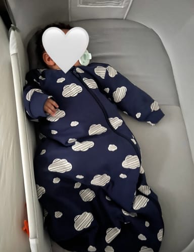 Customer photo review of Organic Cotton & Camel Wool Long Sleeve Sleep Sack 1.0 TOG - Navy Sky