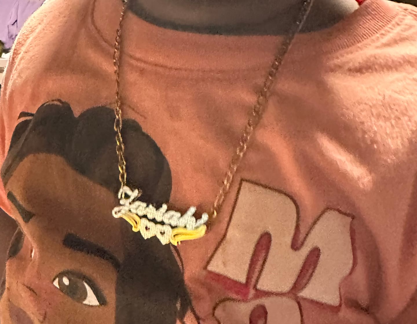 Customer photo review of Kids Double Plated Hearts Name Necklace w/ Figaro Chain