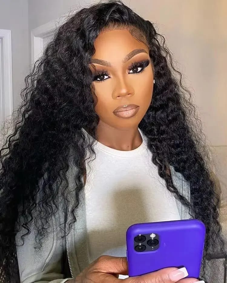 Customer photo review of MORE FACE 360 Glueless Wig Water Wave Invisi Drawstring Wear And Go Wig Quick Install Pre-Bleached And Pre-Cut HD Lace Human Hair Wigs Beginner Friendly