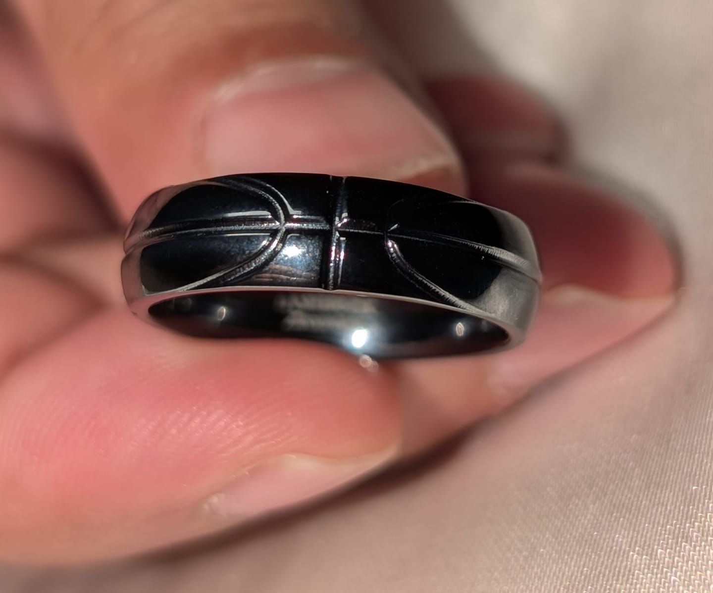 Customer photo review of Black on Black Basketbabll Ring - 6mm