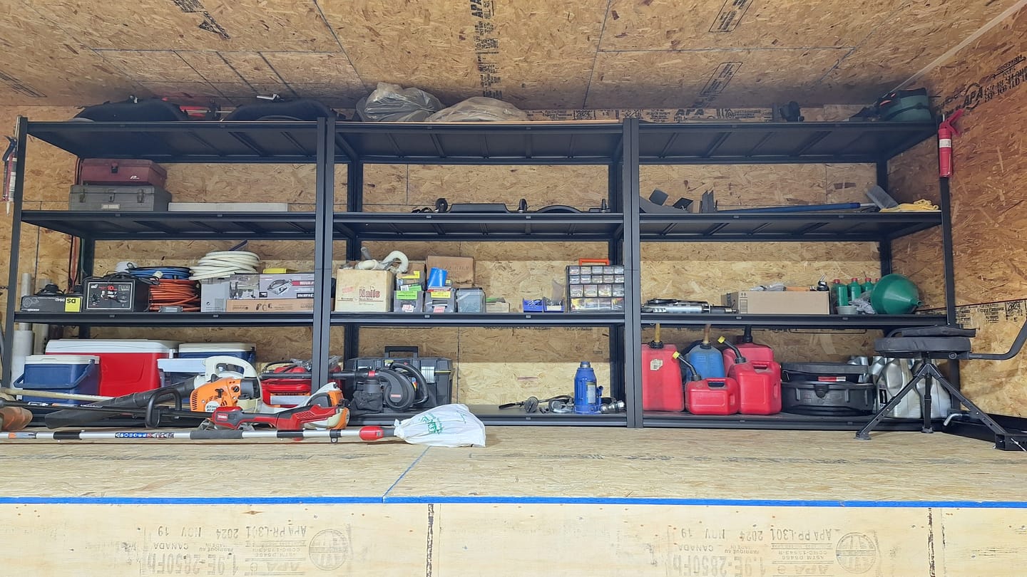 Customer photo review of Reibii 4-Tier 2650LBS Heavy Duty Industrial Garage Shelving Units,60" W Adjustable Metal Storage Shelves Racks for Garage, Warehouse, Basement