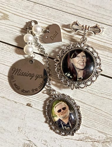 Customer photo review of Personalized Lace Oval Photo Bouquet Charm with Heart Engraved Pendant Memorial Wedding Gift for Bride