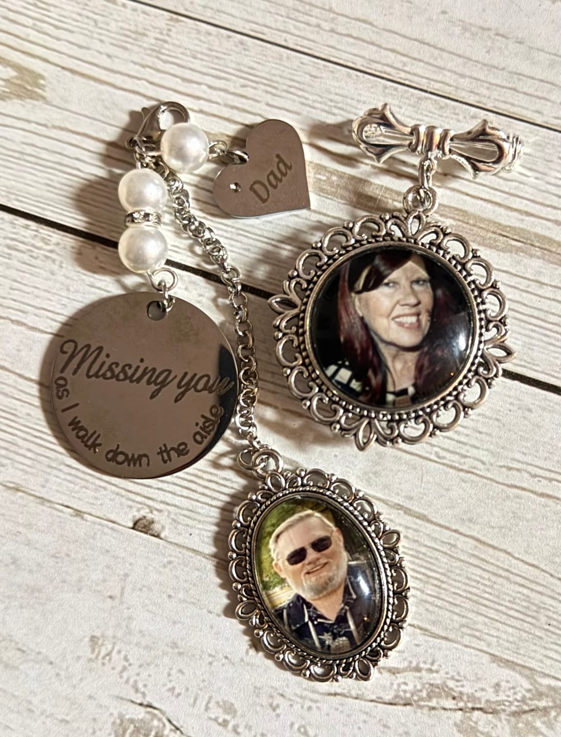 Customer photo review of Personalized Lace Oval Photo Bouquet Charm with Heart Engraved Pendant Memorial Wedding Gift for Bride