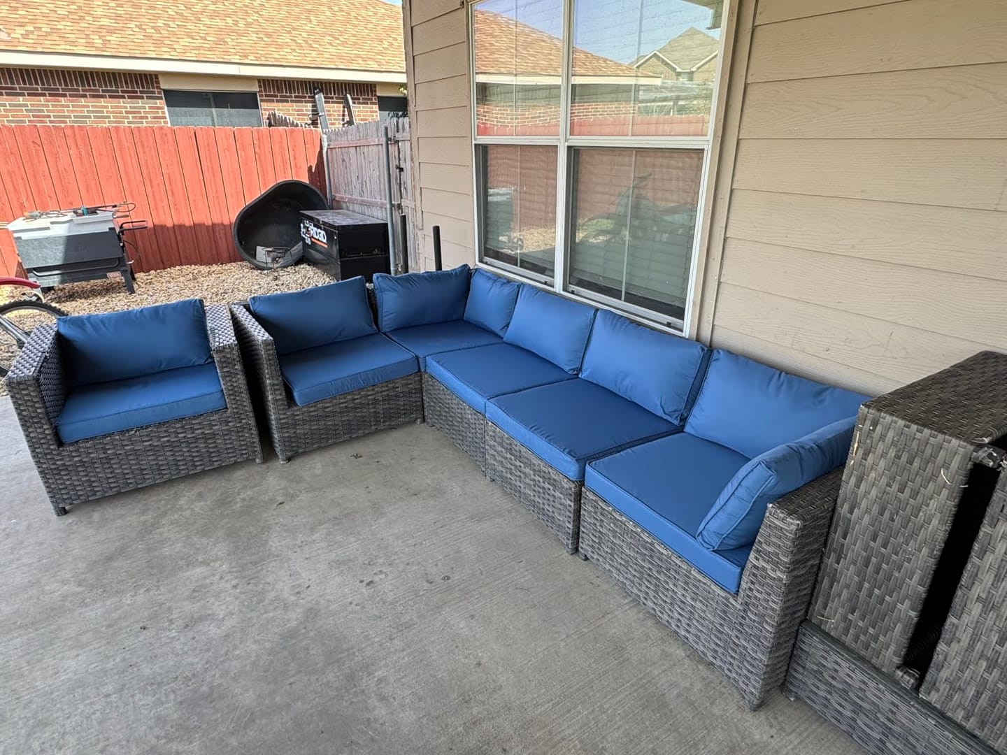Customer photo review of Homrest Patio Replacement Cushions for  6-Seat Patio Conversation Sets, Blue