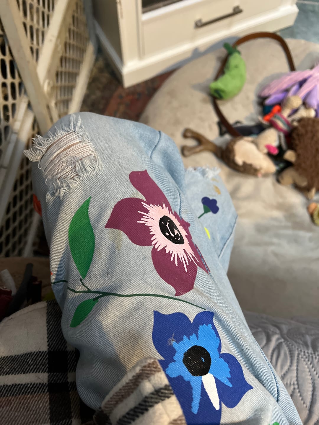 Customer photo review of Denim Floral Casual Pants