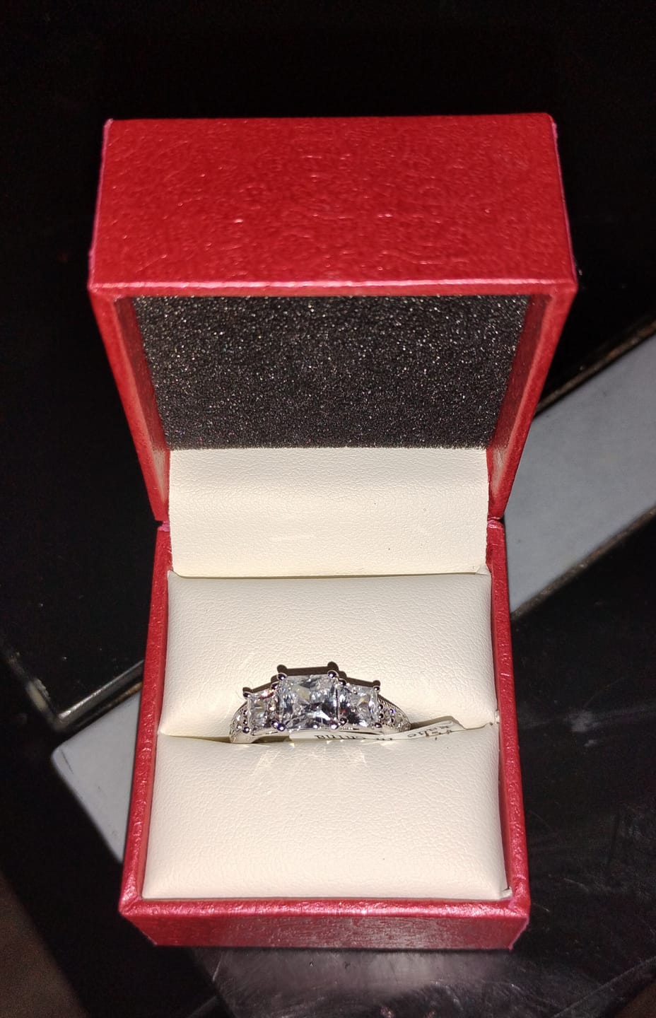 Customer photo review of 3-Stone 1.6ct Princess CZ Ring in Sterling Silver