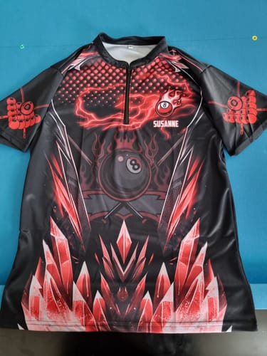 Customer photo review of Maxcorners Billiards 8 Ball Premium Icy Pattern Multicolor Options Personalized Name, Team Name 3D Polo Shirt (4 Colors)