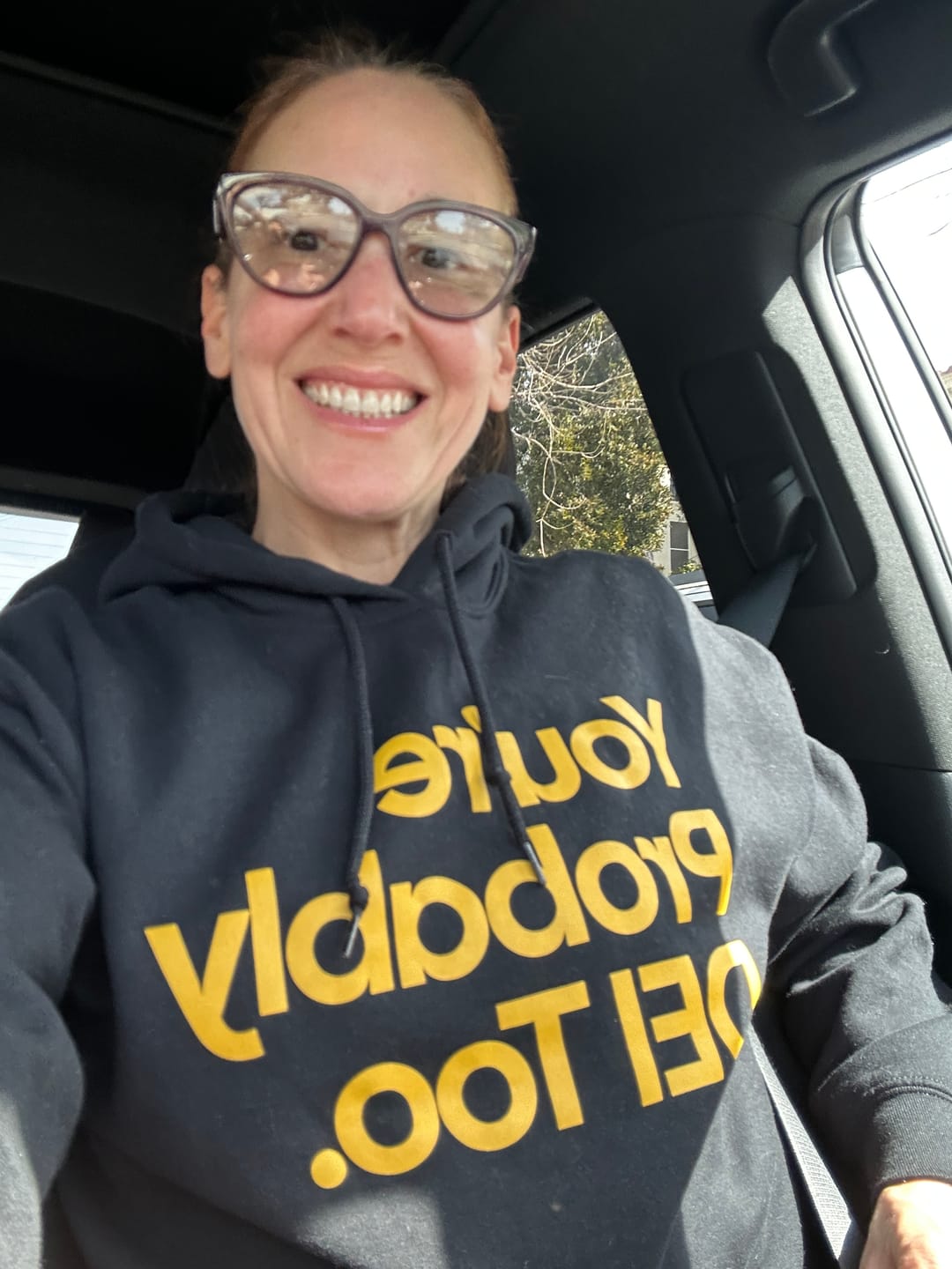 Customer photo review of You're Probably DEI Too Unisex Hoodie (Front and Back Design Print)