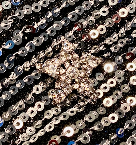 Customer photo review of Silver Striped Stretch Sequin on Black Mesh