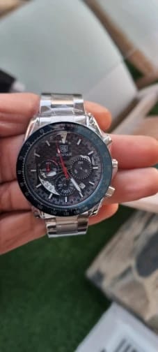 Customer photo review of Leather Strap Chronograph Watch With Sculpted Stainless Steel Case And Luminous Hands — Tan | KIMLUD