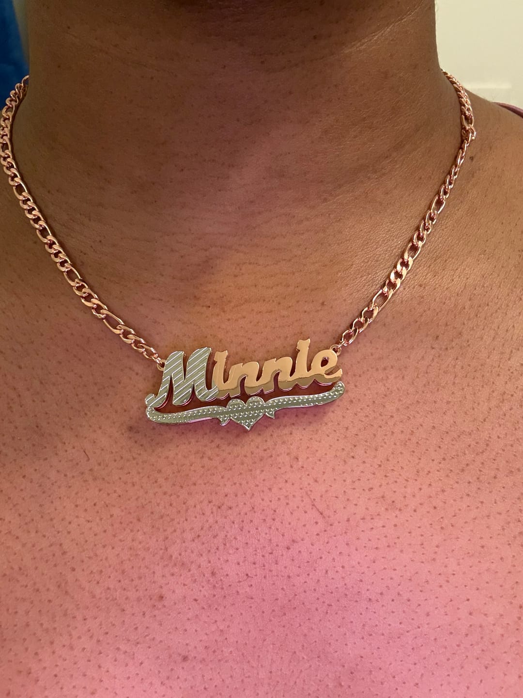 Customer photo review of Double Plated Script Name Necklace w/ Figaro Chain