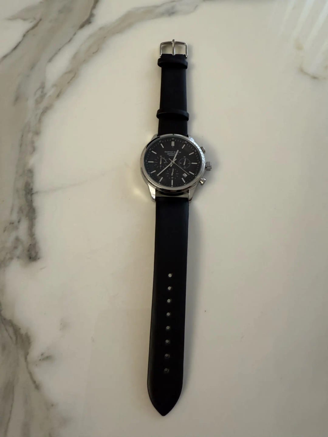 Customer photo review of Leather Strap Multifunctional Watch Chronograph Calendar Water Resistant 3 Bar — Black | KIMLUD
