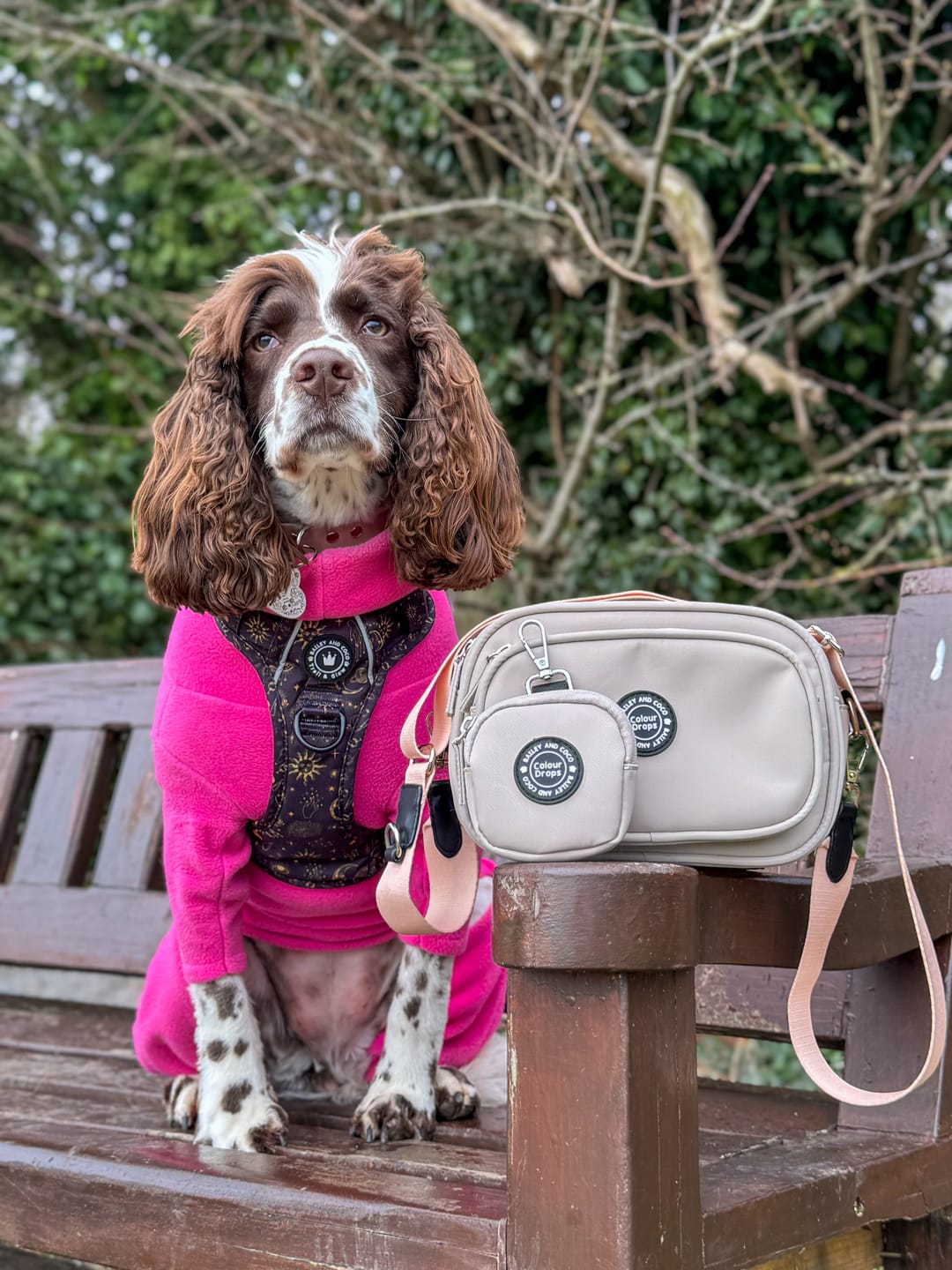 Customer photo review of Dog Walking Bag - Latte with Latte Strap