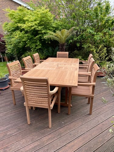 Customer photo review of Teak Garden Furniture Oval 180-240cm Extending Table, 4cm Top.