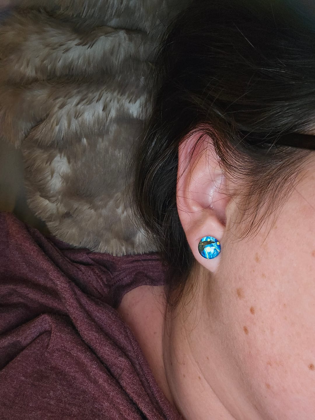 Customer photo review of Glass Van Gogh Button Studs Hypoallergenic Earrings for Sensitive Ears Made with Plastic Posts
