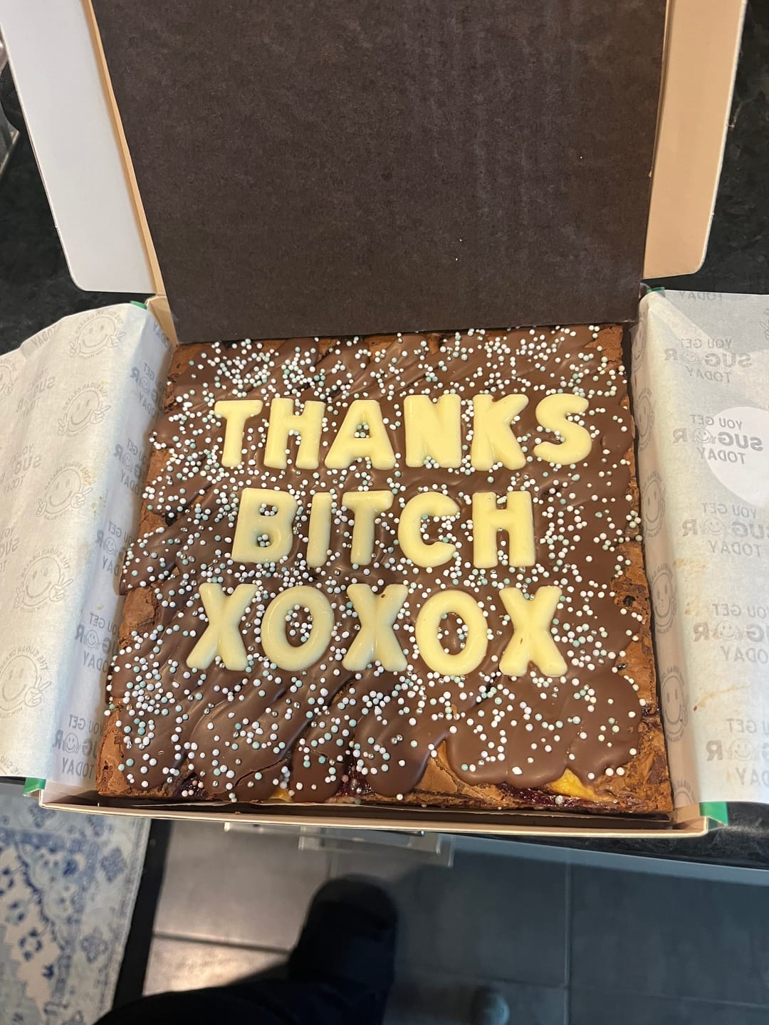Customer photo review of OG custom message brownie