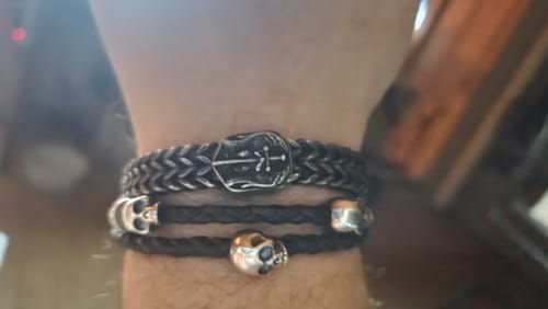 Customer photo review of St. Michael Defend Us Bracelet - Helps Pair Veterans With A Service Dog Or Shelter Dog