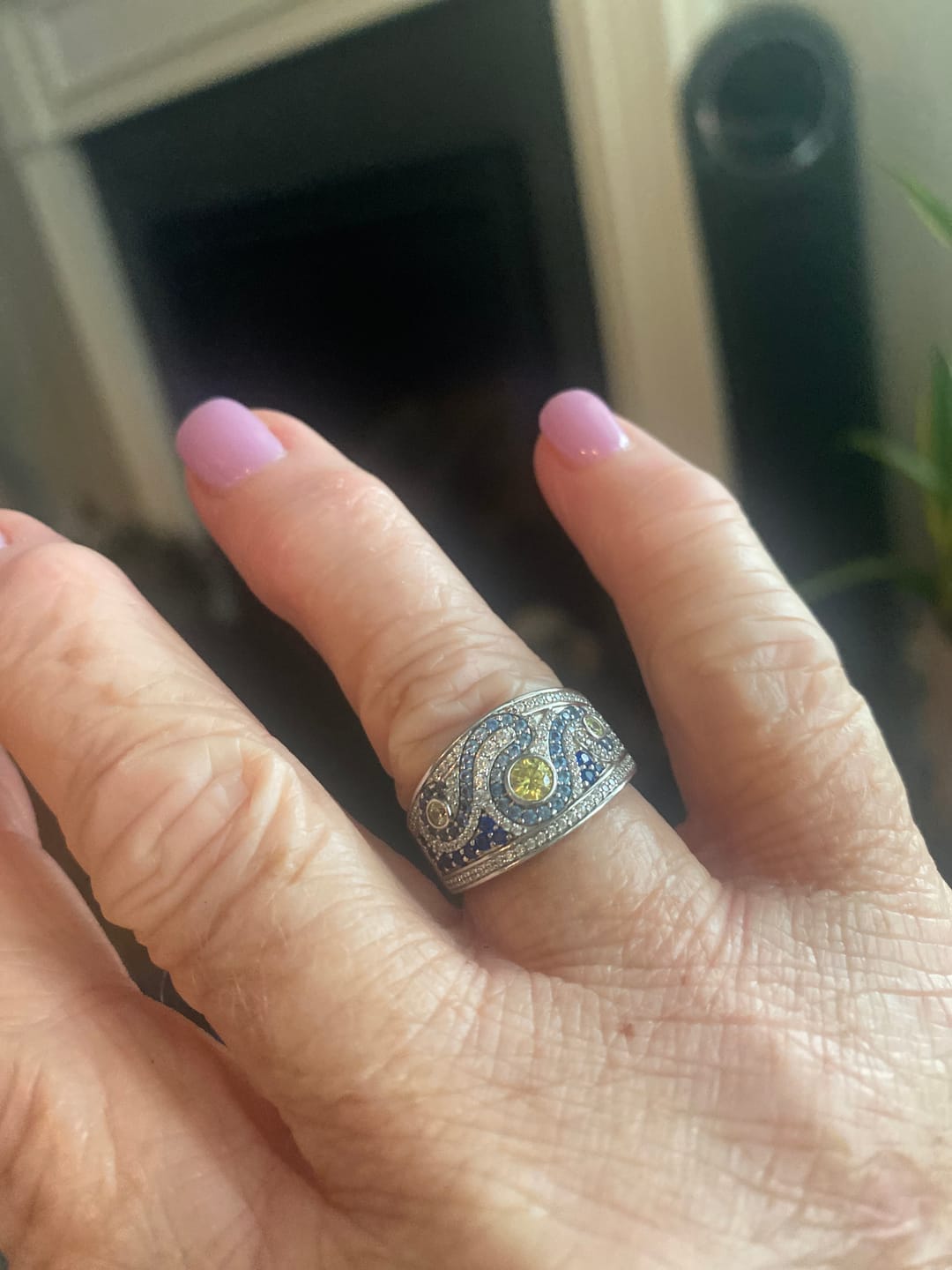 Customer photo review of Famous Paintings "The Starry Night" Inspired Moissanite Engagement Ring