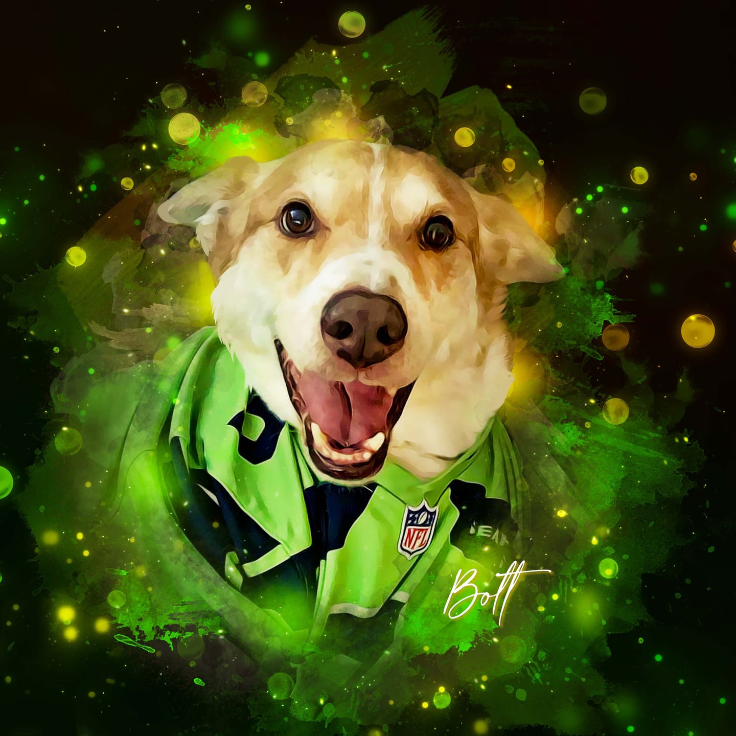 Customer photo review of Custom Neon Watercolor Pet Portrait – Aesthetic Neon Style (AN)
