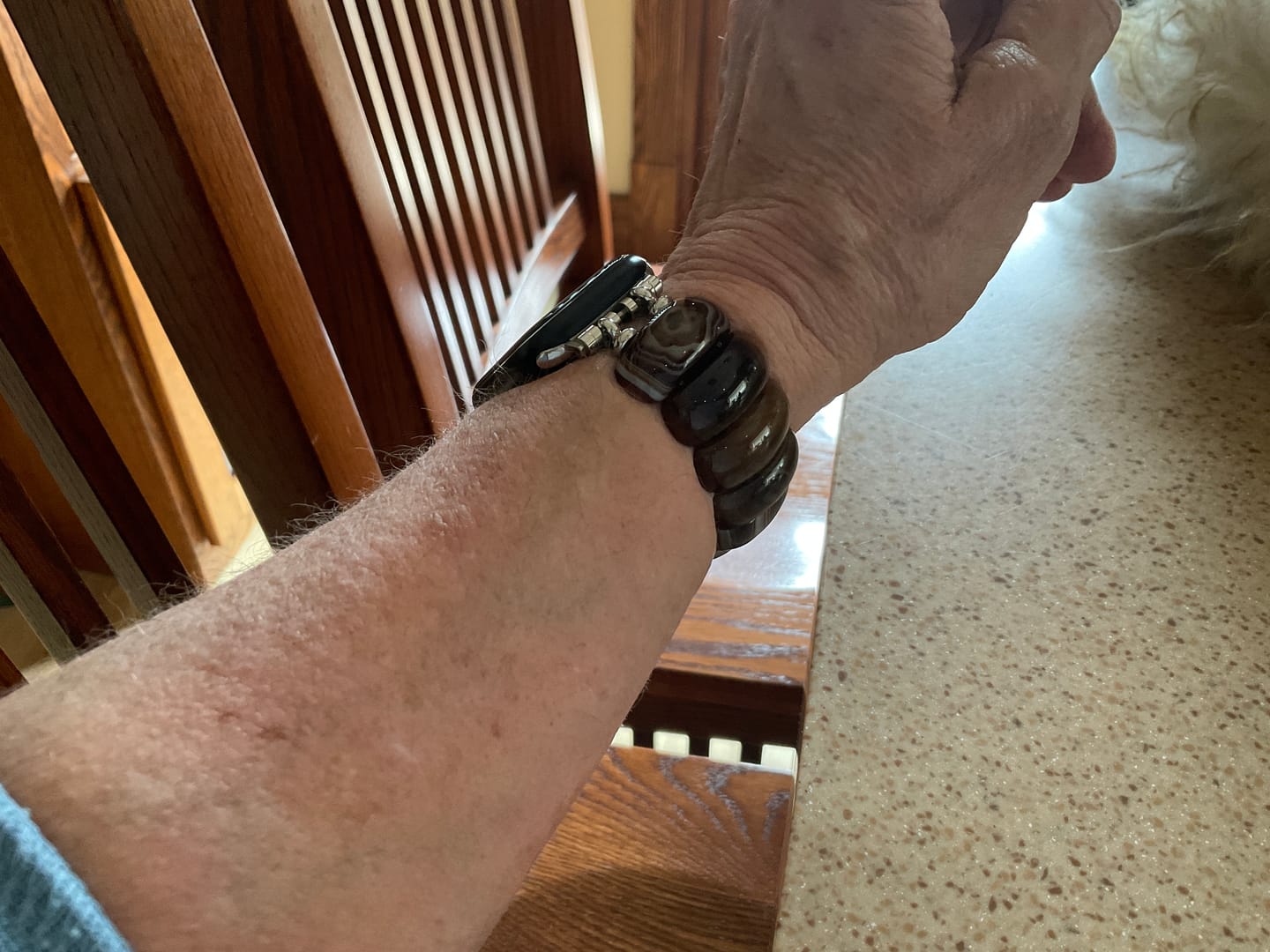 Customer photo review of Earthly Ember Agate Stretch Apple Watch Strap