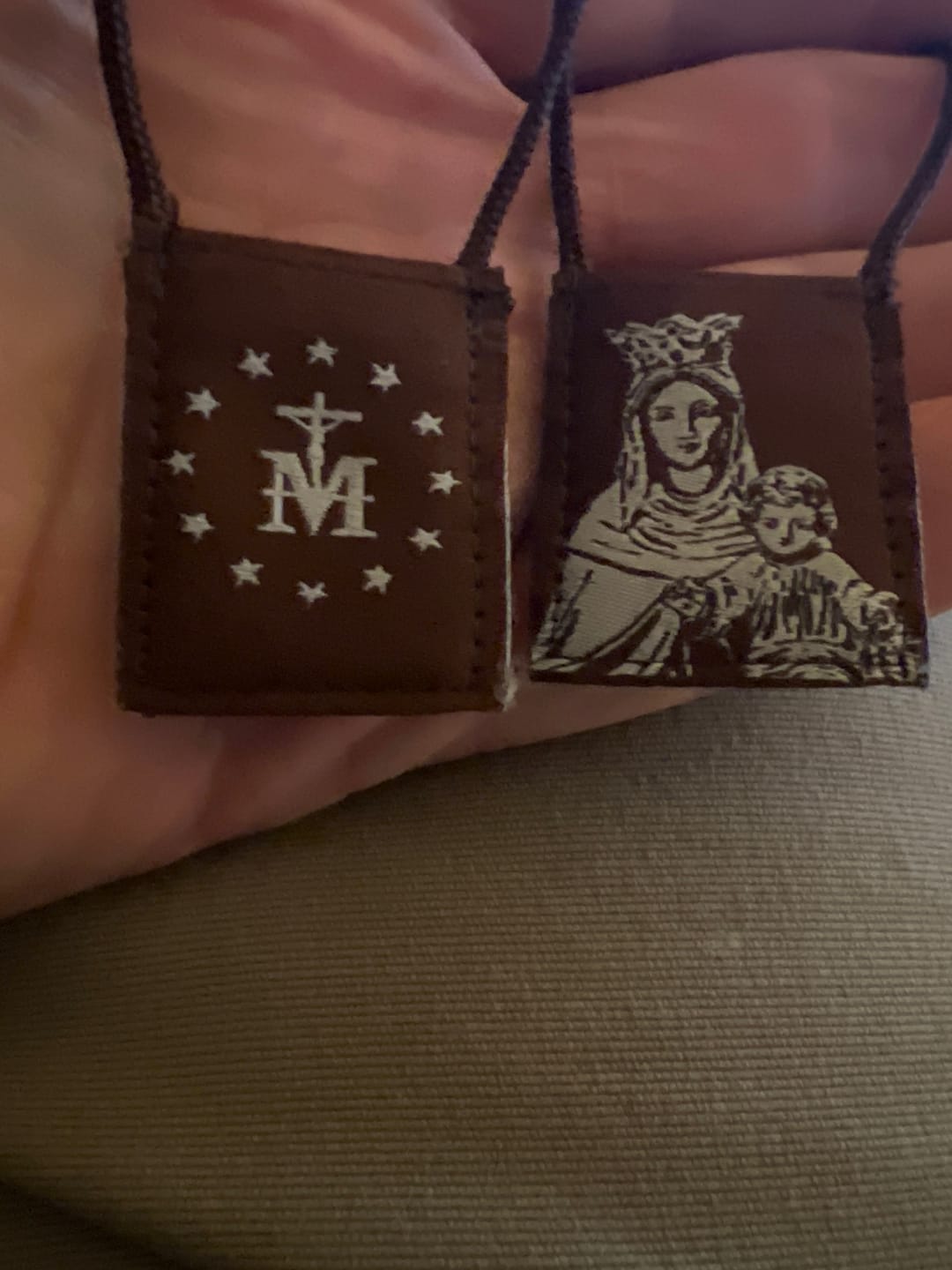 Customer photo review of OLMC Crown of Stars | Our Lady of Mt. Carmel Premium Brown Scapular