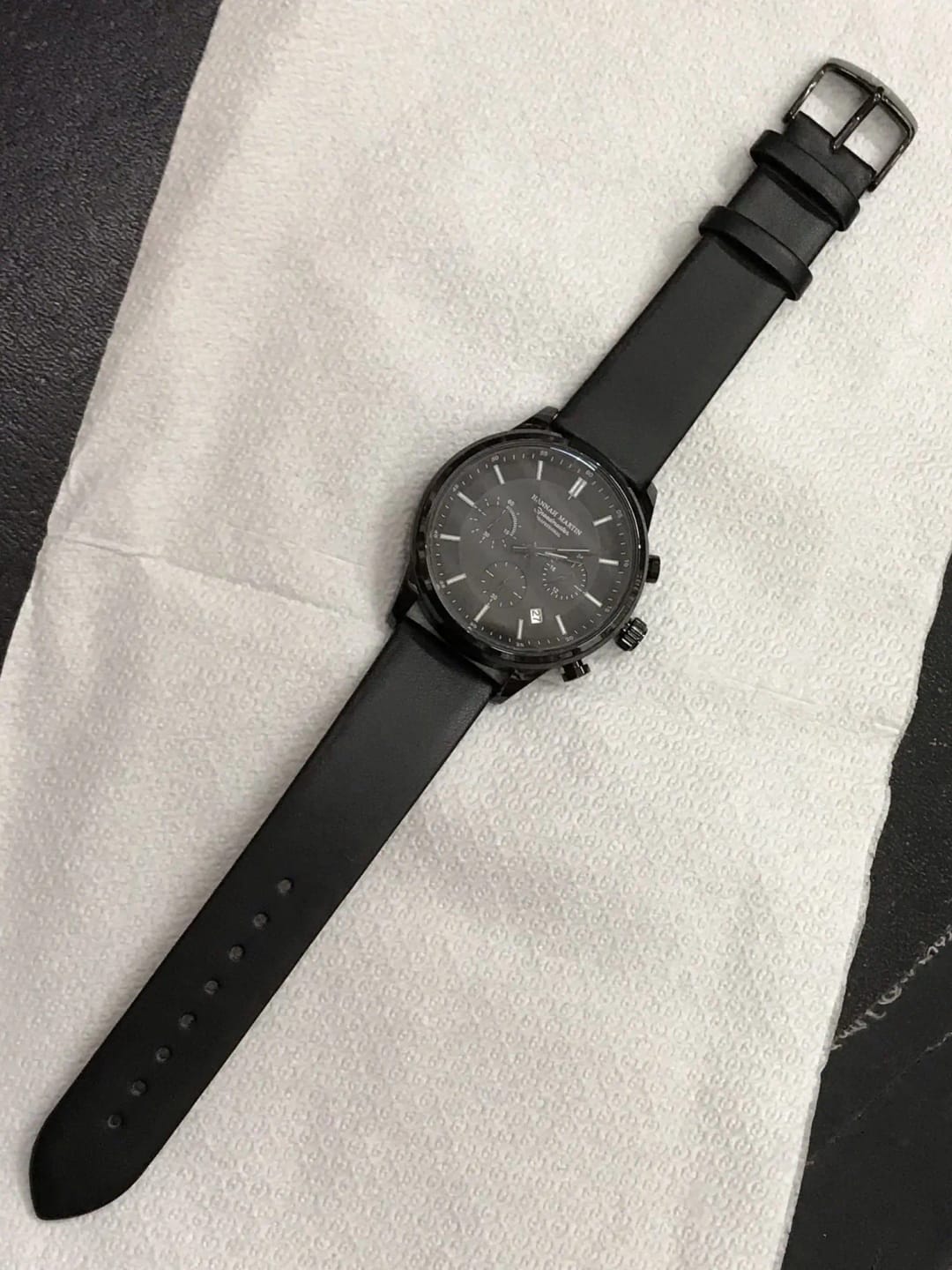 Customer photo review of Leather Strap Multifunctional Watch Chronograph Calendar Water Resistant 3 Bar — Black | KIMLUD