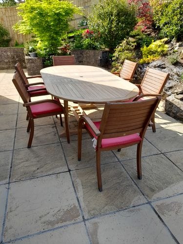 Customer photo review of Teak Garden Furniture Oval 180-240cm Extending Table, 4cm Top.