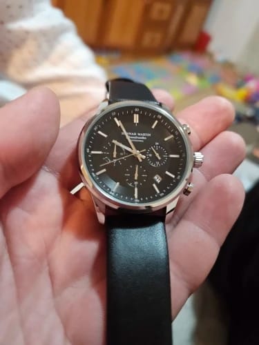 Customer photo review of Leather Strap Multifunctional Watch Chronograph Calendar Water Resistant 3 Bar — Black | KIMLUD