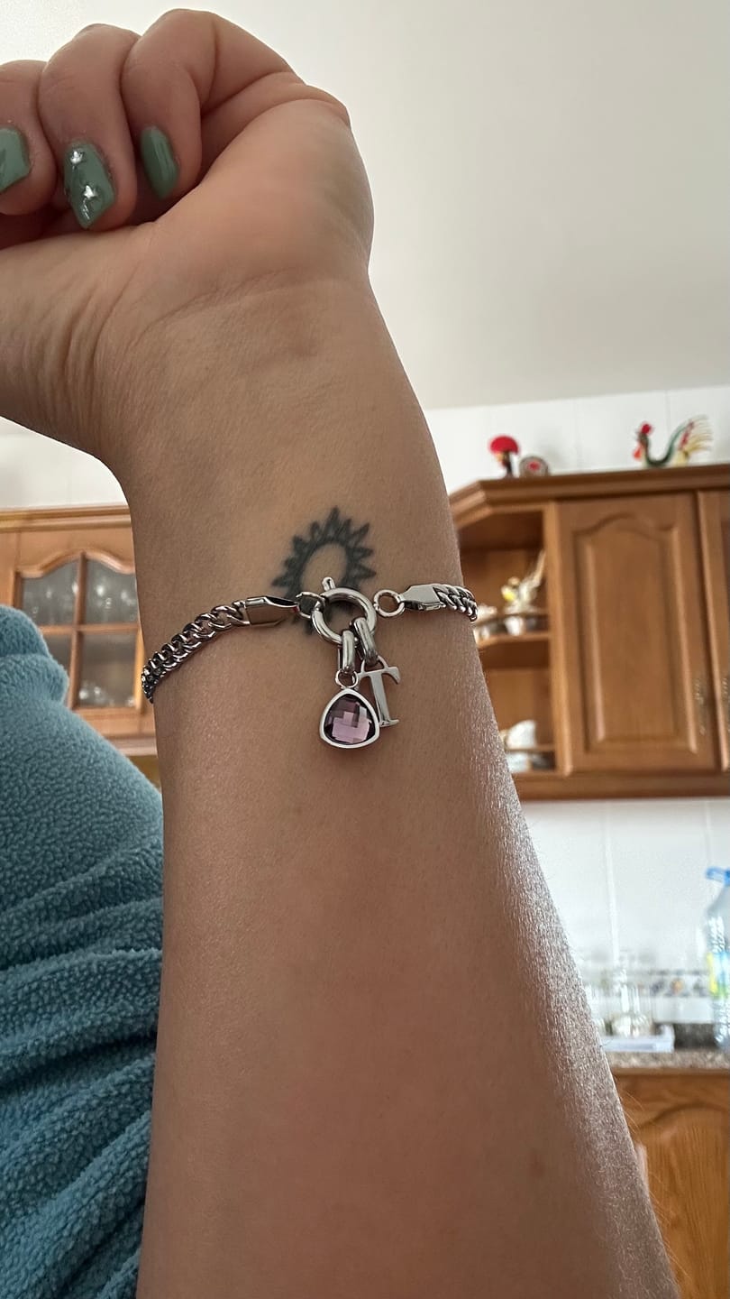 Customer photo review of Letter & birthstone bracelet silver
