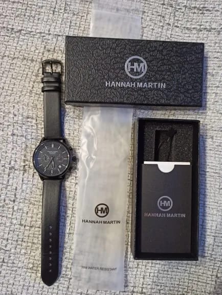 Customer photo review of Leather Strap Multifunctional Watch Chronograph Calendar Water Resistant 3 Bar — Black | KIMLUD