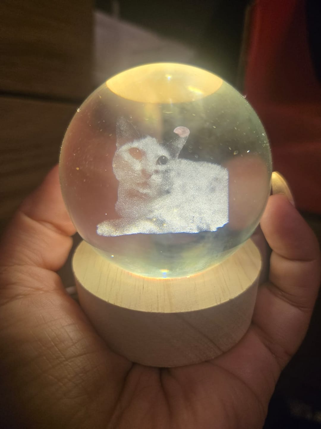 Customer photo review of Esfera de cristal Personalizable